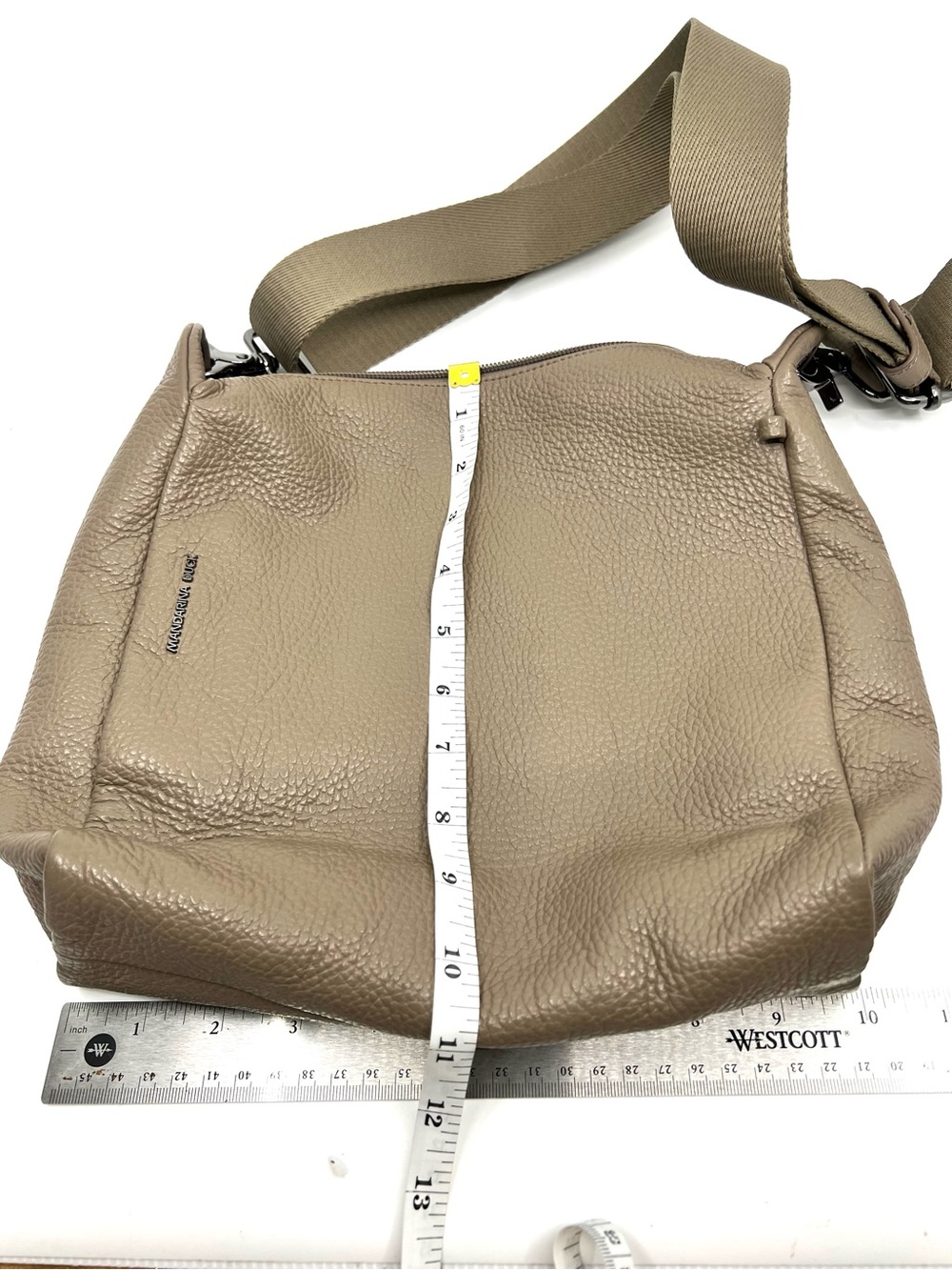 Mandarina Duck Warm Taupe Mellow Leather Medium Crossbody Bag Made in Italy